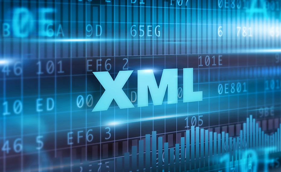 Xml sitemap with blue text representing website links